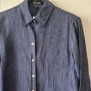 Paperwhite Women's Linen Button Down Shirt Side Slits size 4